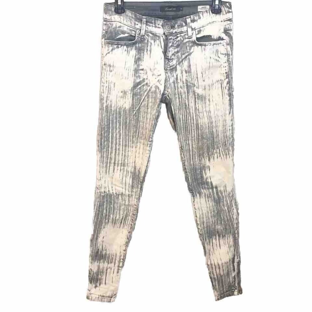 Level 99 Janice Ultra Skinny Jeans Grey Houndstooth Acid Wash Ankle Zip Size 26